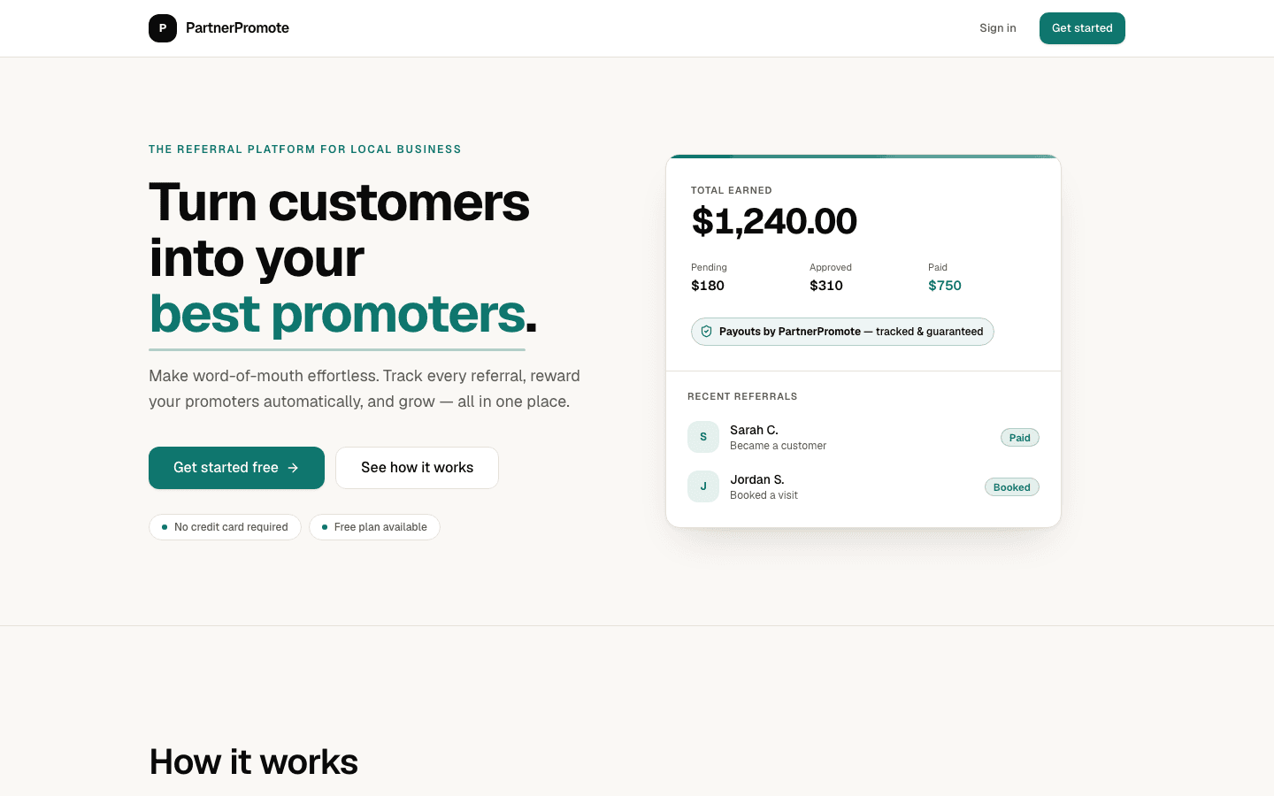 PartnerPromote homepage showing its referral product
